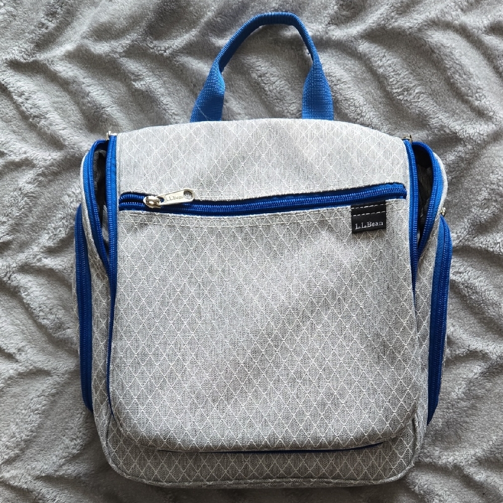 L.L. Bean Gray Toiletry Bag with Blue Accents